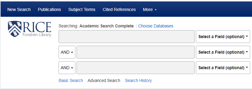Screenshot of the search box for the Academic Search Complete database.