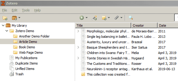 GIF of a Zotero reference being dragged to a new collection.