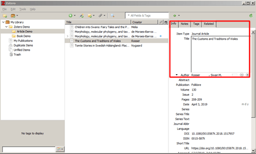 Screenshot of a Zotero reference with the title field open for editing and boxed in red.