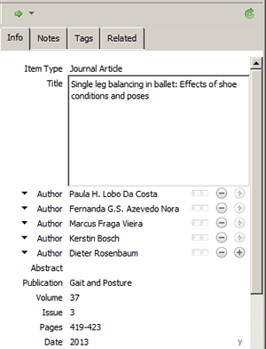 Screenshot of a manually added reference in Zotero.