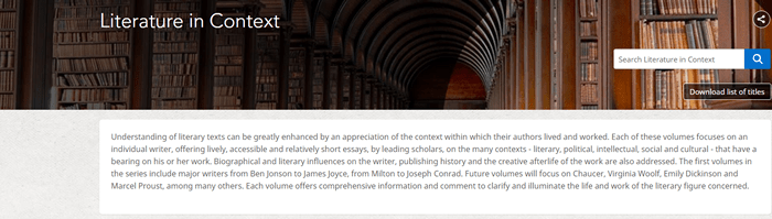Screenshot of the homepage for Cambridge's Literature in Context.