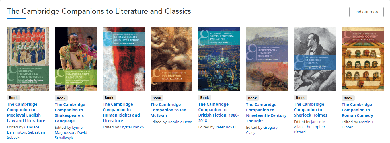 Screenshot of a listing of Cambridge Companions to Literature and Classics.