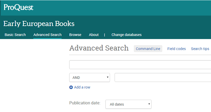 Screenshot of the Early European Books advanced search.