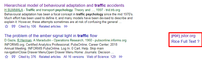 Screenshot of a Google Scholar search with full text access options for a result boxed in red.